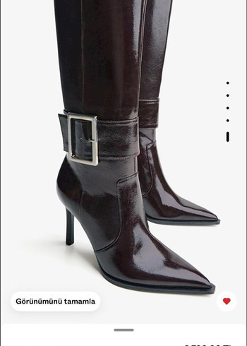 Kahverengi Deri Diz Boyu Tokalı İnce Topuklu Çizme - Görsel 2