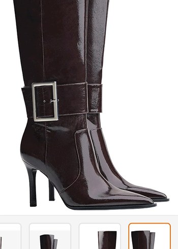 Kahverengi Deri Diz Boyu Tokalı İnce Topuklu Çizme - Görsel 8