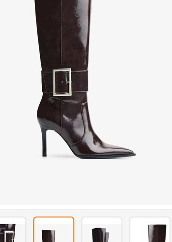 Kahverengi Deri Diz Boyu Tokalı İnce Topuklu Çizme - Görsel 5