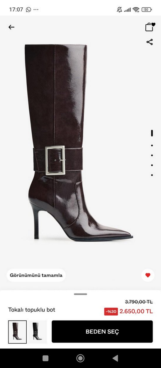 Kahverengi Deri Diz Boyu Tokalı İnce Topuklu Çizme - Görsel 4