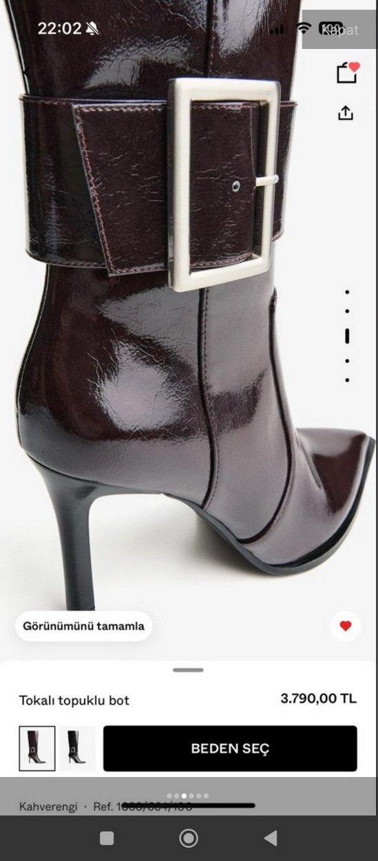 Kahverengi Deri Diz Boyu Tokalı İnce Topuklu Çizme - Görsel 3