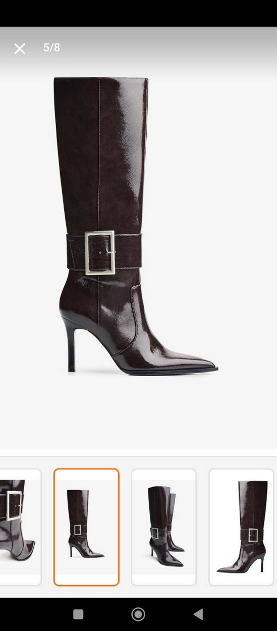 Kahverengi Deri Diz Boyu Tokalı İnce Topuklu Çizme - Görsel 5