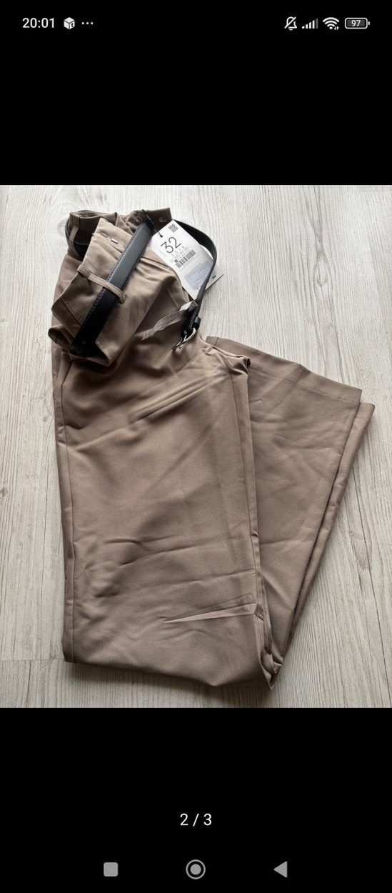 Bej Kemerli Midi Kadın Kumaş Pantolon - Görsel 2