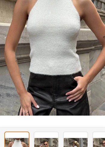 Beyaz Yüksek Yakalı Örgü Kadın bluz - Görsel 3