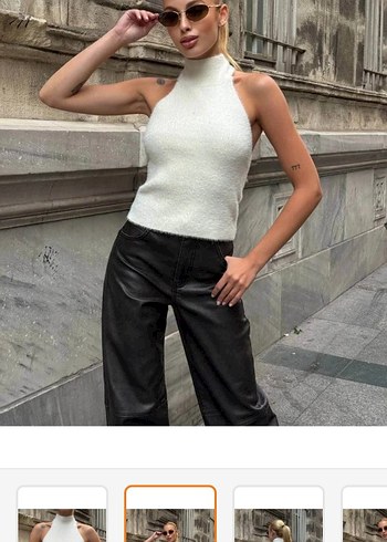 Beyaz Yüksek Yakalı Örgü Kadın bluz - Görsel 4