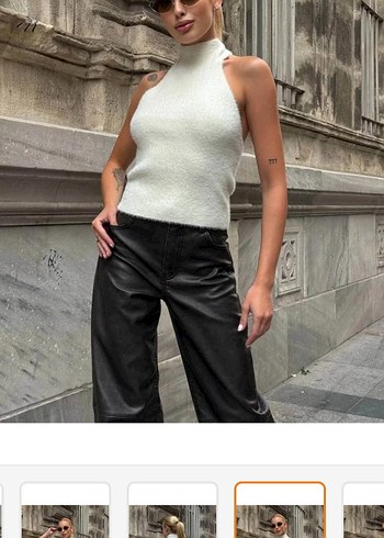 Beyaz Yüksek Yakalı Örgü Kadın bluz - Görsel 2