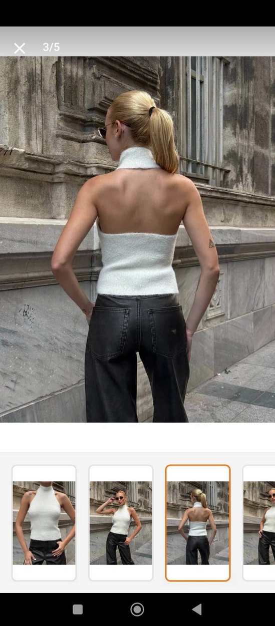 Beyaz Yüksek Yakalı Örgü Kadın bluz - Görsel 5