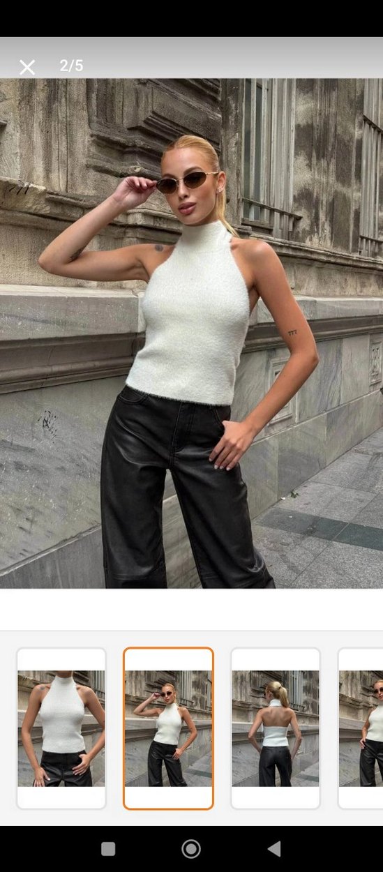 Beyaz Yüksek Yakalı Örgü Kadın bluz - Görsel 4