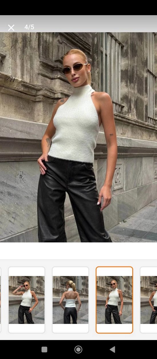 Beyaz Yüksek Yakalı Örgü Kadın bluz - Görsel 2