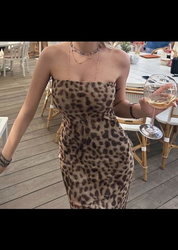 Zara Leopar Desenli Uzun Kadın Elbise