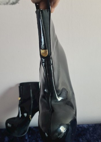 Siyah Rugan Parlak  Topuklu Goth Bot - Görsel 6