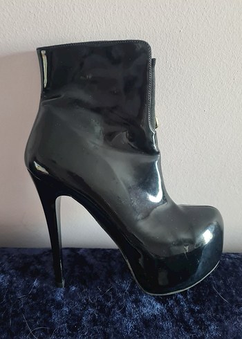 Siyah Rugan Parlak  Topuklu Goth Bot - Görsel 7