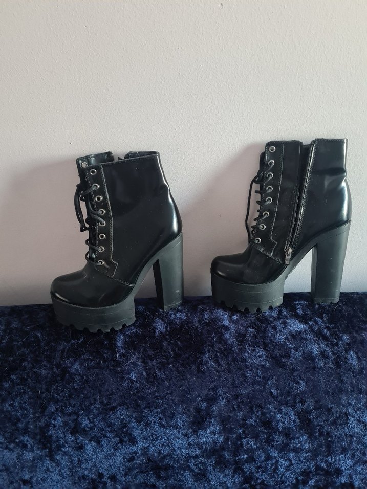 Siyah Rugan Gotik Platform Topuklu Kadın Bot - Görsel 2