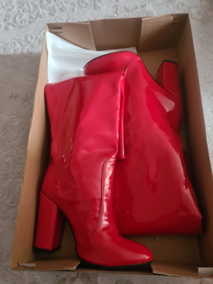 Kadın Parlak Kırmızı Dizüstü Çizme - Görsel 2