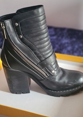 Harley Davidson Siyah Deri Blok Topuklu Bot - Görsel 3