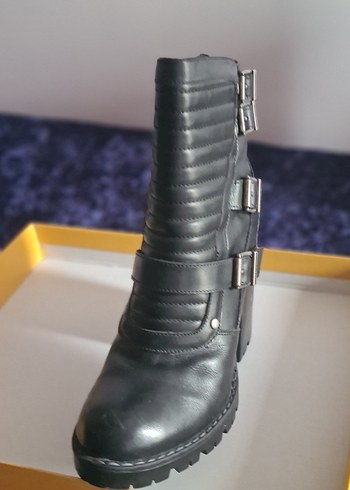 Harley Davidson Siyah Deri Blok Topuklu Bot - Görsel 4