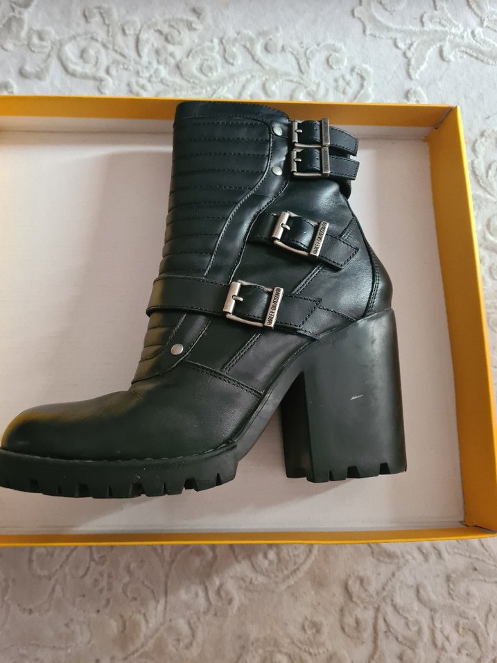 Harley Davidson Siyah Deri Blok Topuklu Bot - Görsel 2