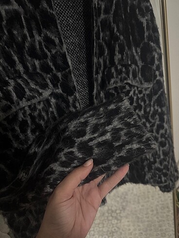universal Beden gri Renk Zara Model Leopar Hırka Standart Beden