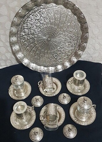 25 PARÇA BAKIR İŞLEMELİ ŞERBET TAKIMI