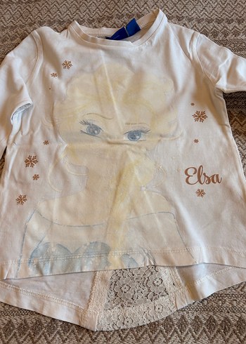 Kız Çocuk Beyaz Uzun Kollu Elsa Baskılı Tişört - Görsel 2