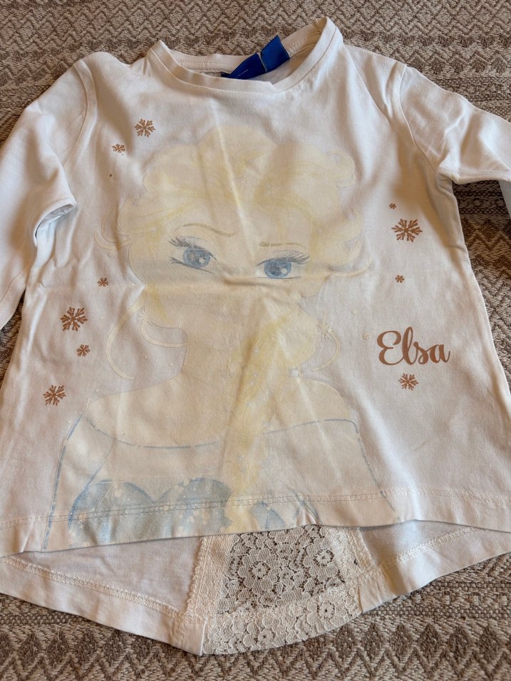 Kız Çocuk Beyaz Uzun Kollu Elsa Baskılı Tişört - Görsel 2