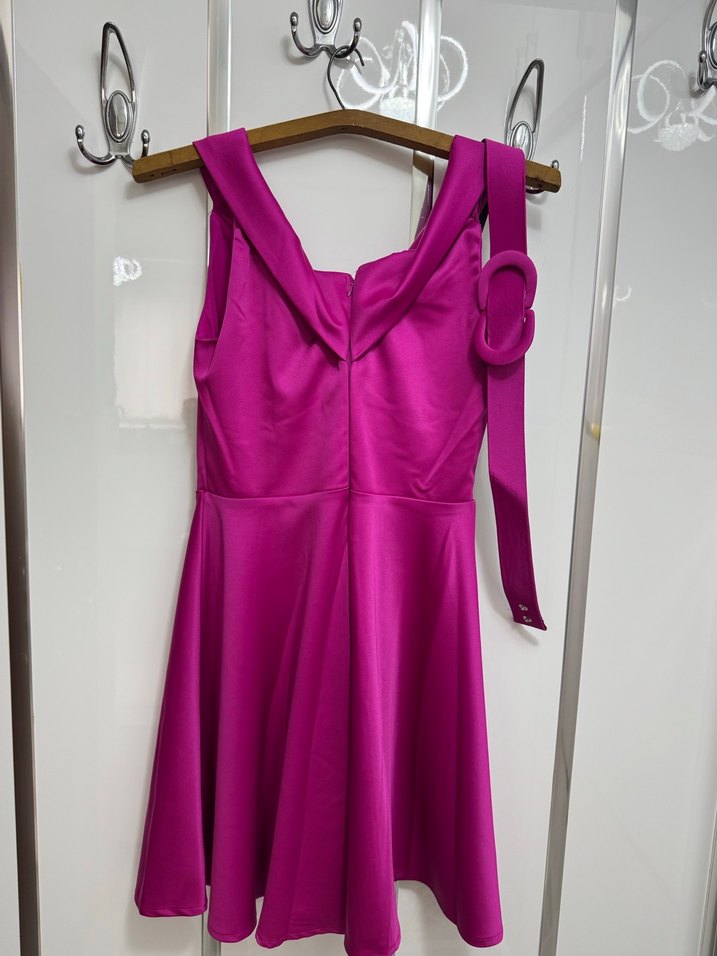 Mor Drapeli Midi Abiye Elbise - Görsel 2