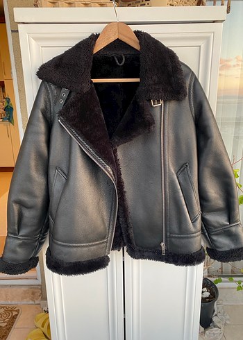 Kürklü Siyah Deri Biker Mont