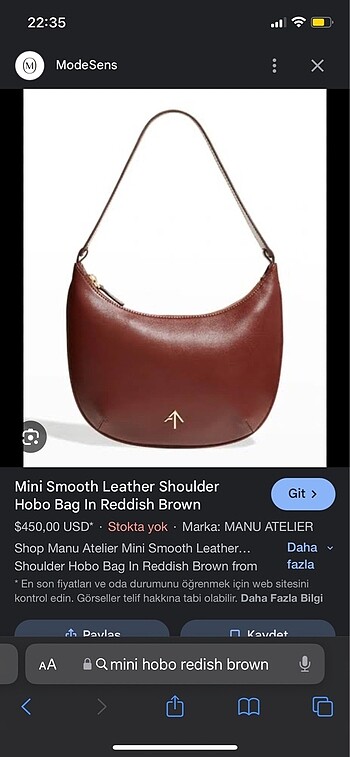 Manu Atelier Manu atelier redish brown mini hobo
