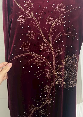 Bordo Nakışlı Uzun Kollu Kadın Henna Elbise - Görsel 4