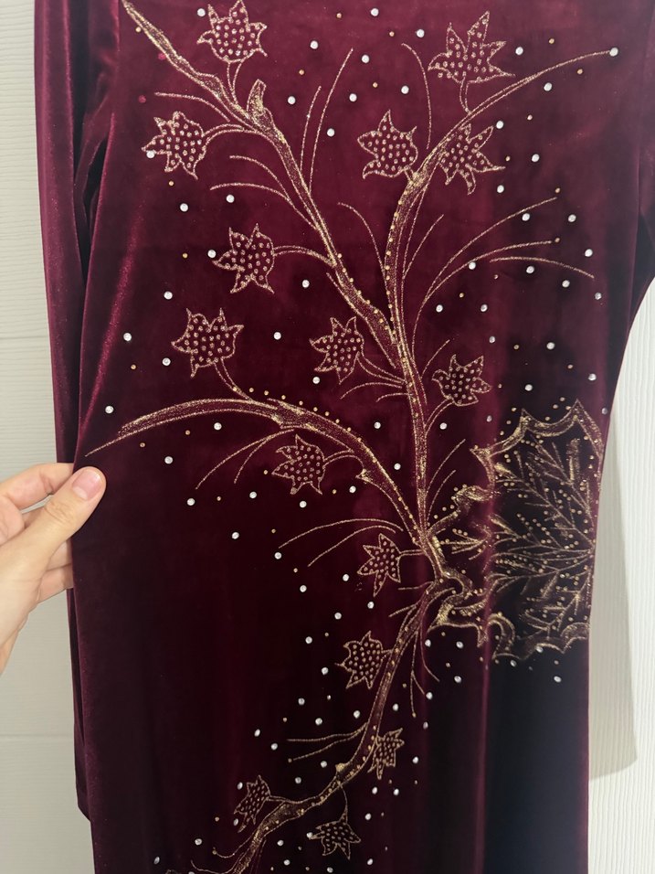 Bordo Nakışlı Uzun Kollu Kadın Henna Elbise - Görsel 4