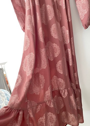 Pembe Bohem Uzun Kollu Fırfırlı Elbise - Görsel 3