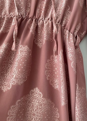 Pembe Bohem Uzun Kollu Fırfırlı Elbise - Görsel 4