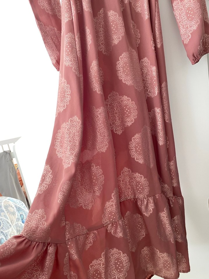 Pembe Bohem Uzun Kollu Fırfırlı Elbise - Görsel 3