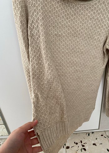 Bej Örgü Boğazlı Kadın Kazak - Görsel 3