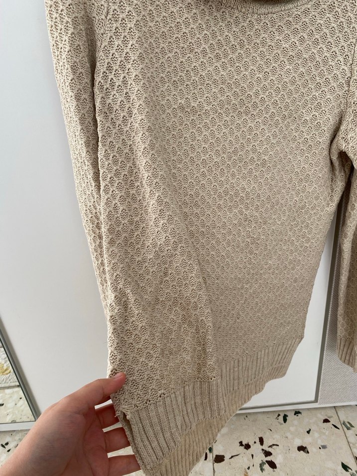 Bej Örgü Boğazlı Kadın Kazak - Görsel 3