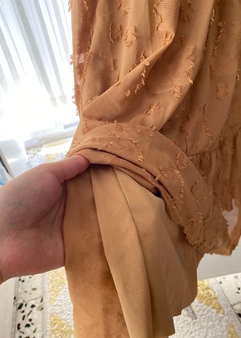 Bej Uzun Kollu Vintage Bohem Elbise - Görsel 2