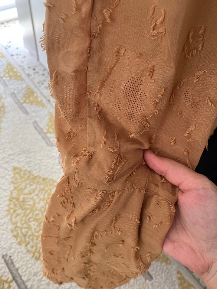 Bej Uzun Kollu Vintage Bohem Elbise - Görsel 3