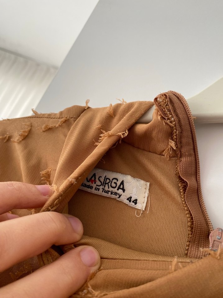 Bej Uzun Kollu Vintage Bohem Elbise - Görsel 4