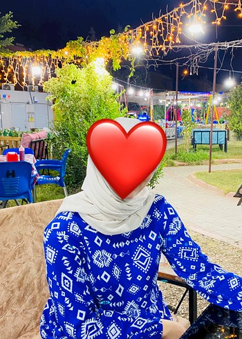 Bohem Uzun Kollu Mavi Desenli Elbise - Görsel 3