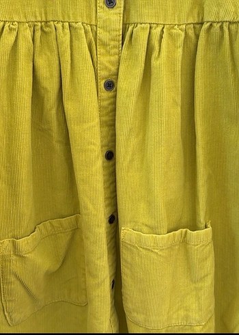 Sarı Uzun Düğmeli Kadın Keten Kaban - Görsel 3