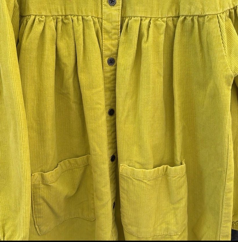 Sarı Uzun Düğmeli Kadın Keten Kaban - Görsel 3