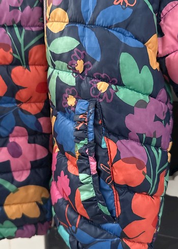 Çiçek Desenli Kız Montu, Fermuarlı, içi polar - Görsel 2