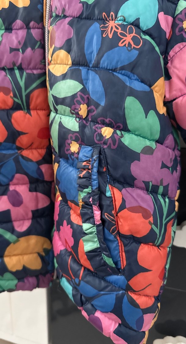 Çiçek Desenli Kız Montu, Fermuarlı, içi polar - Görsel 2