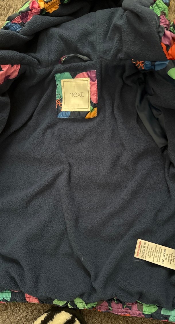 Çiçek Desenli Kız Montu, Fermuarlı, içi polar - Görsel 5