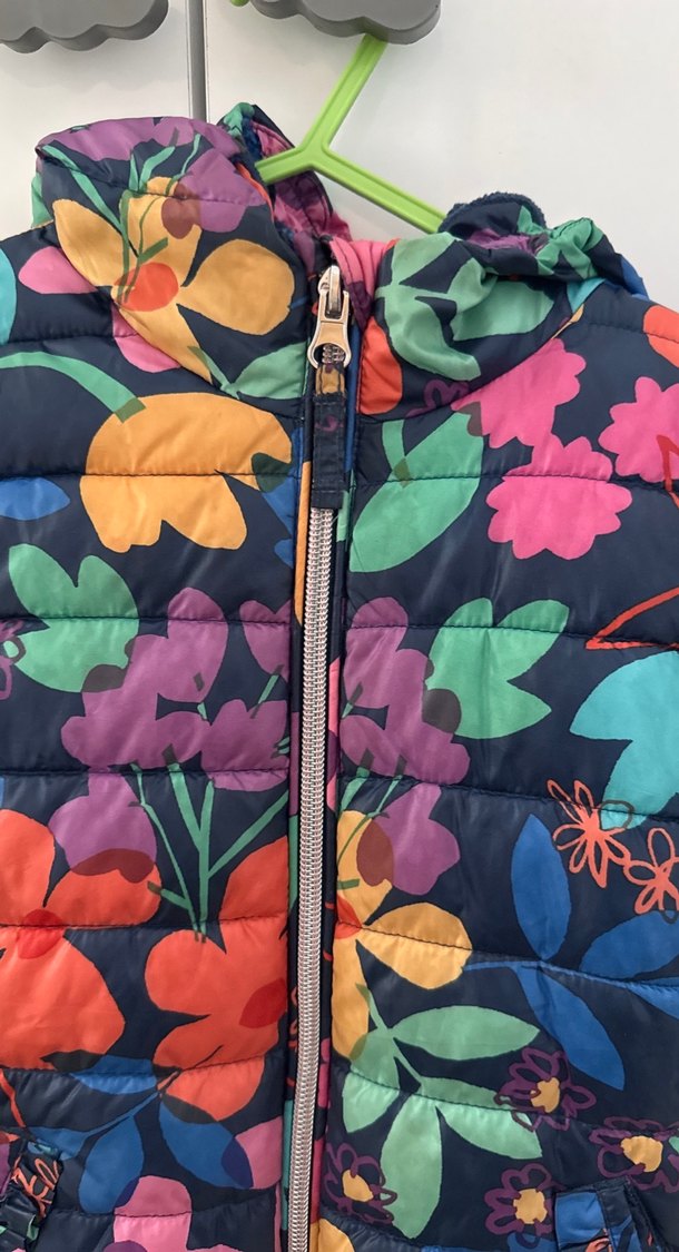 Çiçek Desenli Kız Montu, Fermuarlı, içi polar - Görsel 3