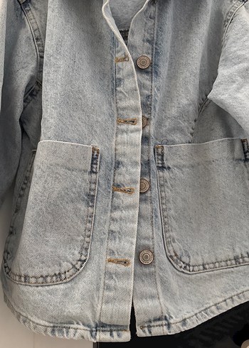 Kız çocuk Gri Düğmeli Midi Denim Ceket - Görsel 2