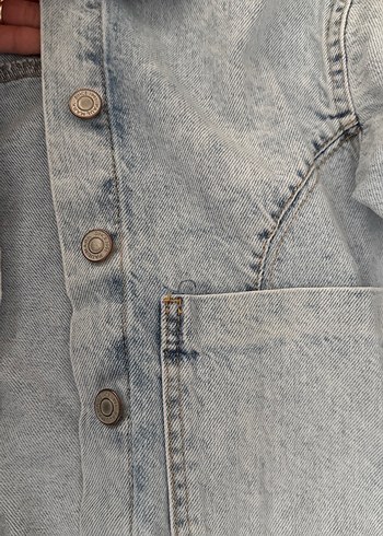 Kız çocuk Gri Düğmeli Midi Denim Ceket - Görsel 4