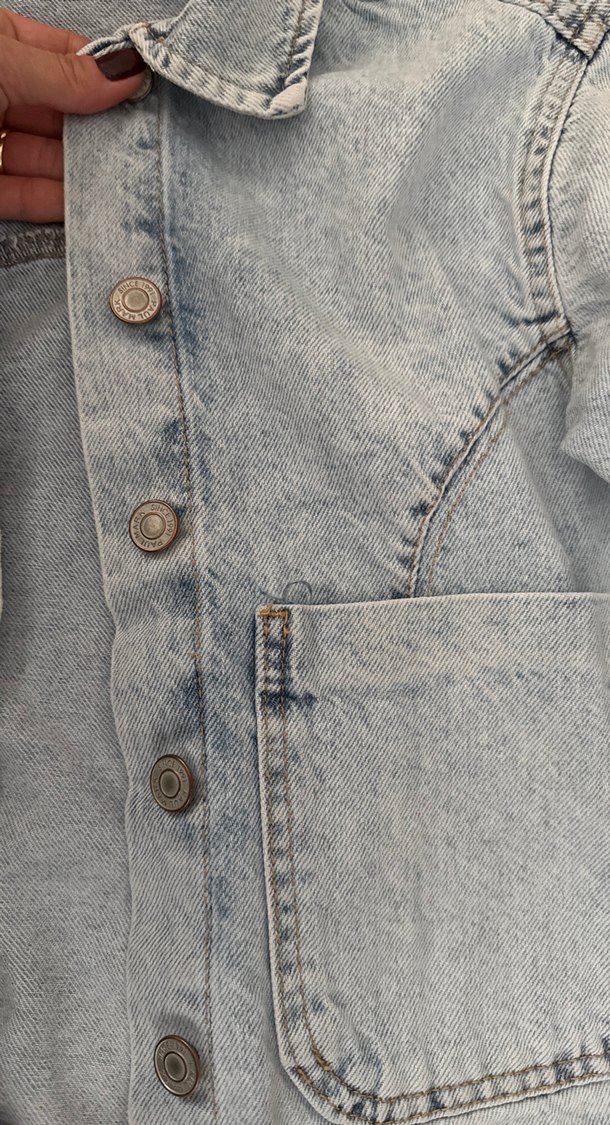 Kız çocuk Gri Düğmeli Midi Denim Ceket - Görsel 4