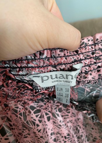 Pembe Gri Bağlama Desenli Straplez Bluz - Görsel 3