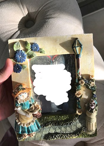 American Vintage Mavi Çiçekli Kız Figürlü Dekoratif Çerçeve - Görsel 2